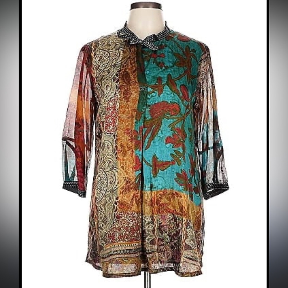Beate Heymann Multicolor Bohemian Silk Blouse Size 4